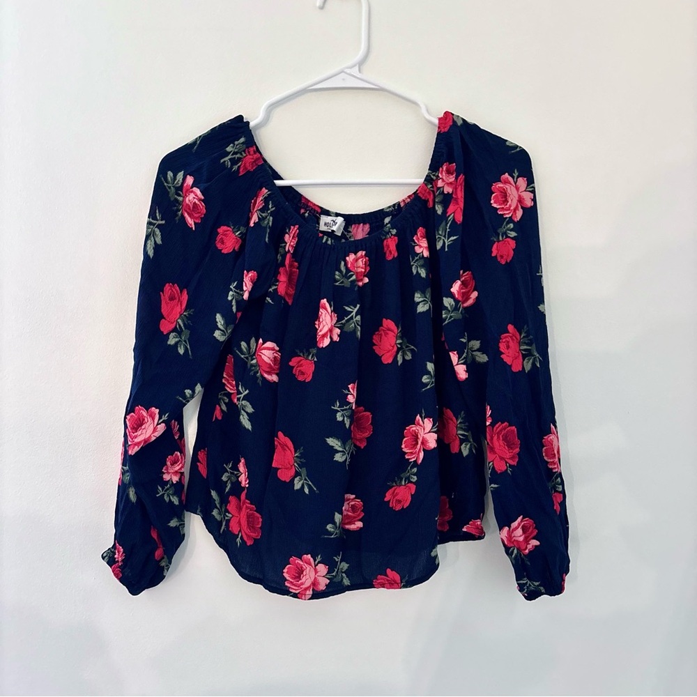 Navy Floral Hollister Off the Shoulder Top